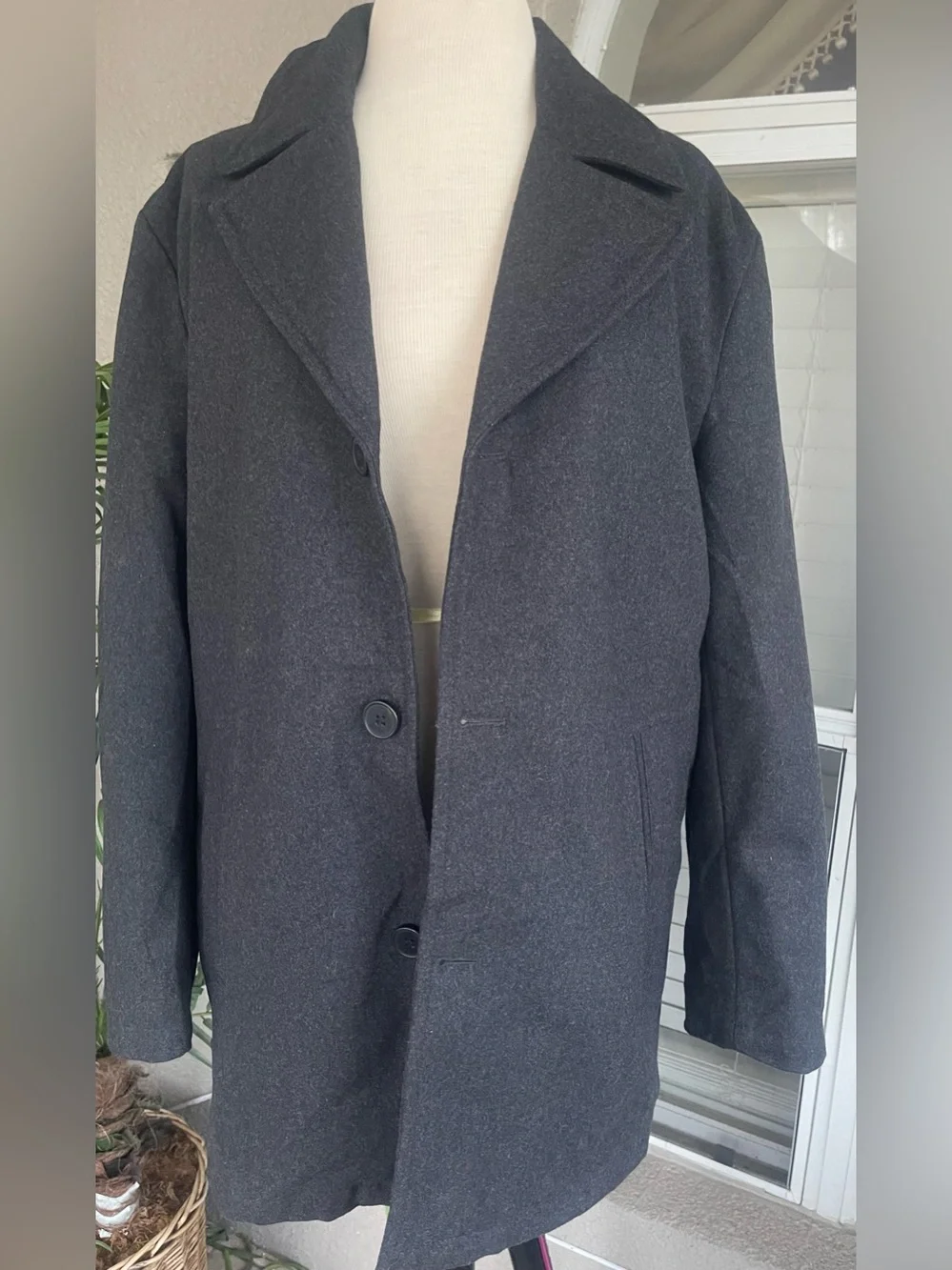 London Fog Men's Dark Charcoal Pea Coat